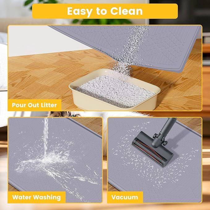 Cat Litter Mat, 38"X25" Large Litter Box Mat, Waterproof and Easy to Clean Silicone Cat Mat for Litter Box, Mat Litter Trapping Mat for Scatter Control, Keep the Floor Clean (Gray)