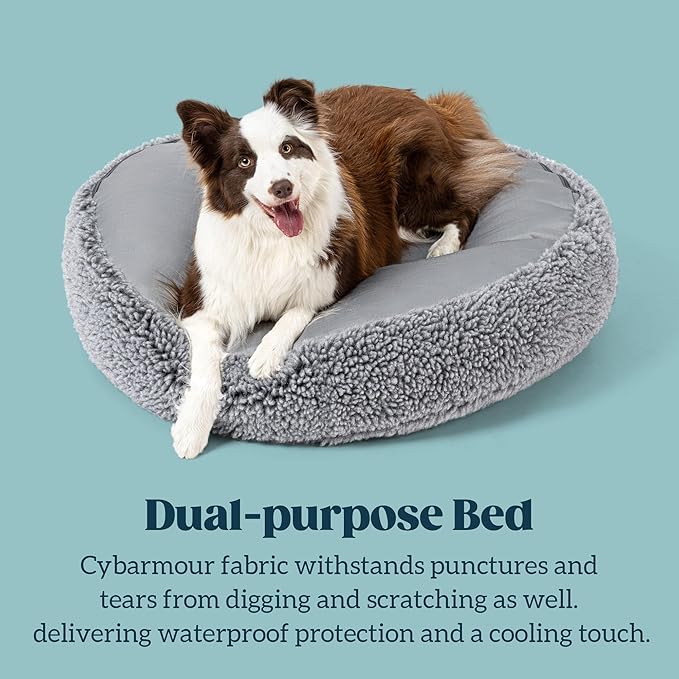 Stoutwool Indestructible Dog Bed - Round Chew Proof Dog Pad - Fluffy Pillow Bed for Aggressive Chewers - Durable - Washable - Ideal for Extra Large Breeds - 42", Charcoal