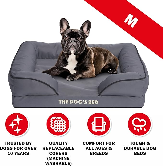 The Dog’s Bed, Orthopedic Standard Foam Waterproof Dog Bed with Standard Support, Medium Grey with Black Trim, Waterproof, Supportive Dog Bed with Replaceable Covers, Veterinary Approved