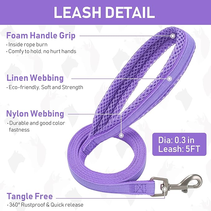 GAMUDA Small Pet Harness Collar and Leash Set, Step in No Chock No Pull Linen Fabric Soft Mesh Dog Vest Harnesses Reflective for Dogs Puppy Cats Kitten Rabbit (Purple, XXS)