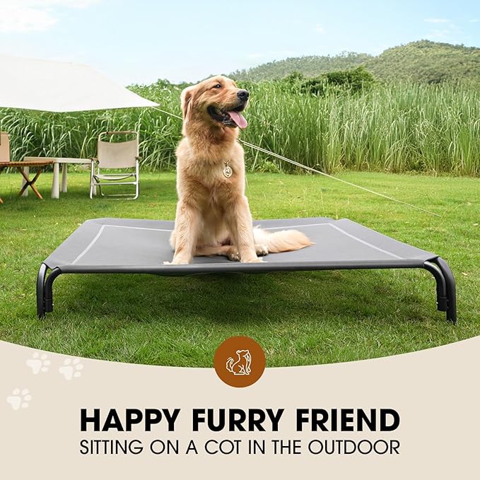 Elevated Dog Bed, Raised Outdoor Dog Bed for Large Sized Dogs, Portable Cooling Pet Cot with Breathable & Washable Mesh, Indoor & Outdoor Pet Hammock with Skid-Resistant Feet.