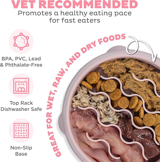 Outward Hound Small Fun Feeder Slow Bowl, Puzzle for Fast Eaters, Puppies, Cats & Small Dogs, Wet or Dry Food, Helps Prevent Bloat & Aid Digestion, 3/4 Cup Capacity, Non-Slip, Made Without BPA, Pink