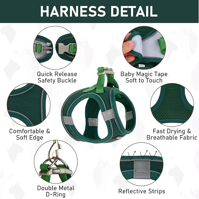 GAMUDA Small Pet Harness Collar and Leash Set, Step in No Chock No Pull Linen Fabric Soft Mesh Dog Vest Harnesses Reflective for Dogs Puppy Cats Kitten Rabbit (Green, S)