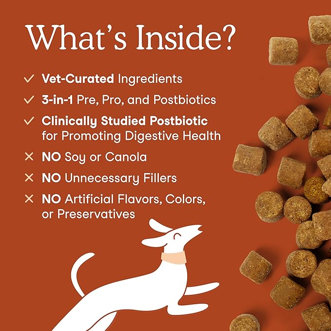 Fera Pets Probiotics for Dogs with Prebiotics and Postbiotics - Full Spectrum Gut Health Support - Promotes a Balanced Gut Microbiome - Boosts Immune Health - 30 Soft Chews