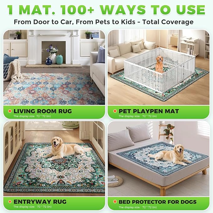 Hompet 2 Pack Super Absorbent Dog Door Mat for Muddy Paws, Washable Pee Pads for Dogs, Reusable Puppy Training Pads, Quick Dry Non-Slip Pet Entryway Rug, Leak-Proof Potty Pad for Indoor Floors 72x72