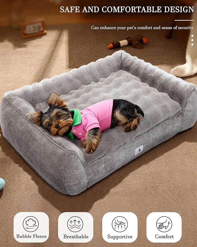 Orthopedic Dogs Bed Medium Size Dog, Comfort Pet Couch with Sides, Non-Slip Bottom, Supportive Foam Medium Dog Beds with Washable Removable Cover, Grey, 35"