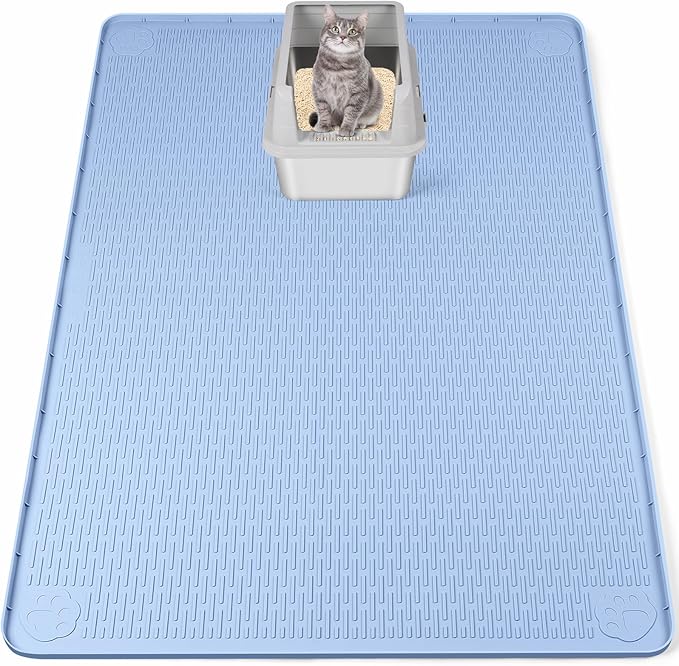 Cat Litter Mat, XXL Extra Large 50" x 35" Silicone Mat Litter Trapping Mat for Scatter Control, Soft on Kitty Paws, Easy to Clean (Blue)