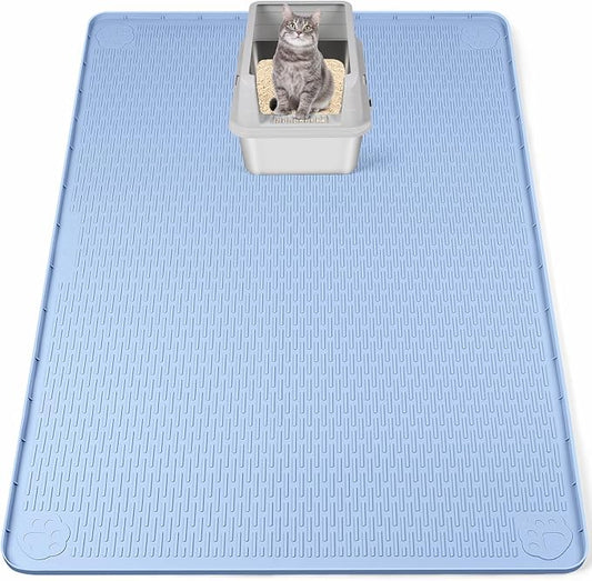 Cat Litter Mat, XXL Extra Large 50" x 35" Silicone Mat Litter Trapping Mat for Scatter Control, Soft on Kitty Paws, Easy to Clean (Blue)