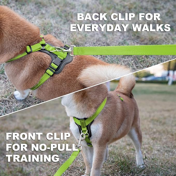 Plutus Pet Adjustable No Pull Dog Harness with Leather Accents, Heavy Duty Reflective Nylon Vest for Training, Hiking, Easy Walk Harness for Small, Medium, Large Dogs (Green, XL)
