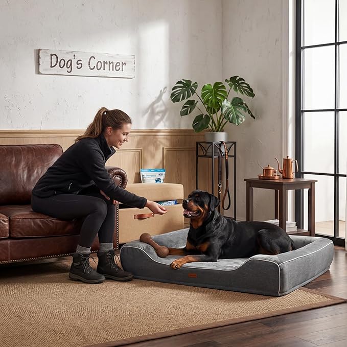 Cooling Dog Beds for Extra Large Dogs with Removable Washable Covers,Orthopedic Sofa Bed with Cool Gel Memory Foam and Egg Crate Foam Waterproof Relieves Joint Pain,48"x30"x9.0" Dark Grey