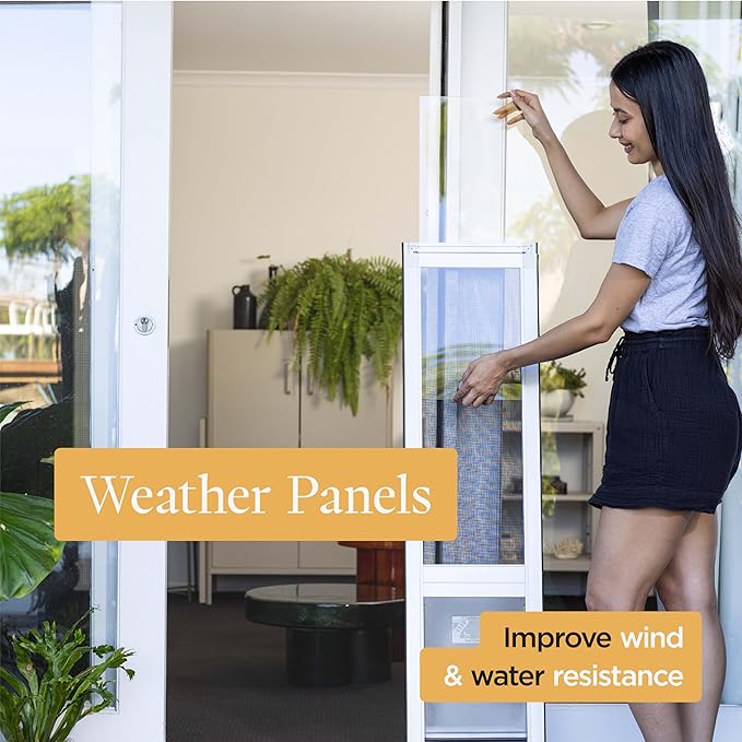 Hakuna Pets V2 Patio Pet Door Screen Insert Panel for Sliding Doors, Fits Door Track Min Ht 59.05" to Max Ht 84.25",UV Resistant Mesh, Locking Magnetic Dog Door, Easy Install and Removal,Medium,White