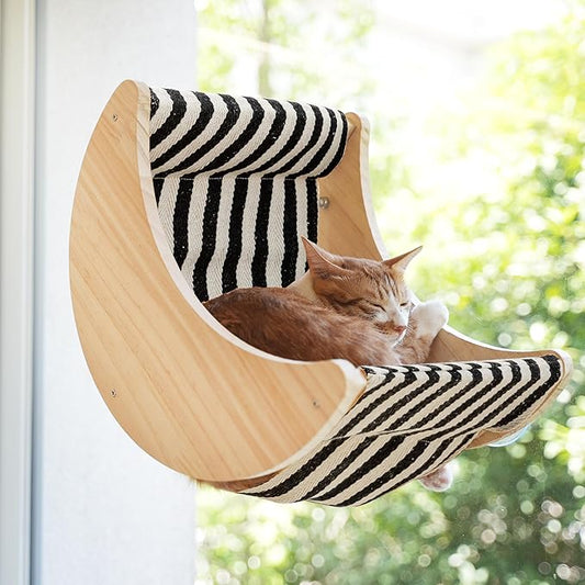 Window Cat Beds for Indoor Cats Perches Moon Shelves Mounted with Strong Suction Cups Cat Window Seat for Sleep and Watch Birds(Stripe)