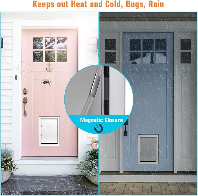 Ownpets Aluminum Dog Door, Pet Door with Magnetic Flap and Lockable Sliding Panel, Heavy Duty Doggy Door for Dogs Up to 40lbs(Silver)