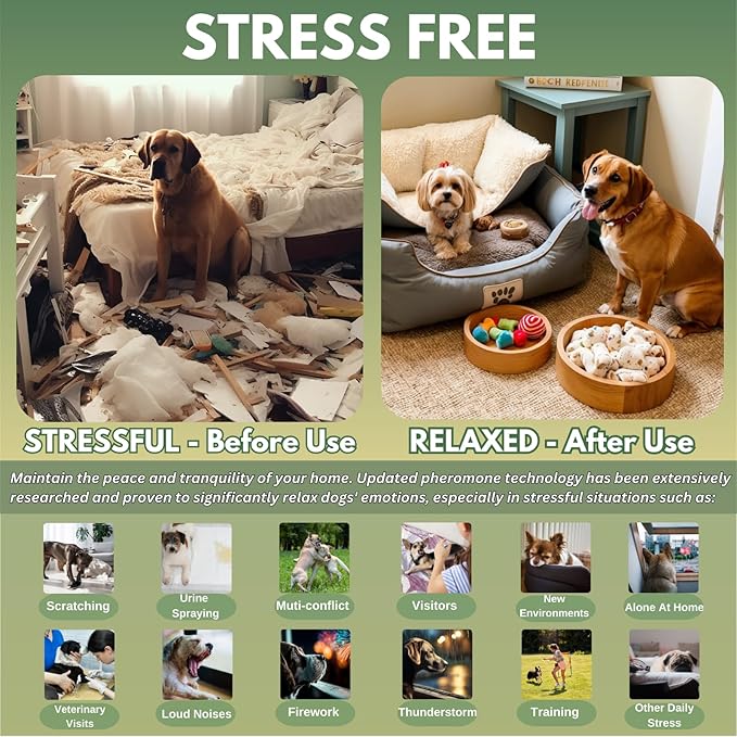 Dog Pheromone Calming Diffuser Kit, Pet Diffuser Kit (2 Plug-in + 4 Packs 48ml Refill) for Stress Support, Helps Reduce Barking & Aggression, 120 Day Supply (Non-Toxic, Safe & Inedible)