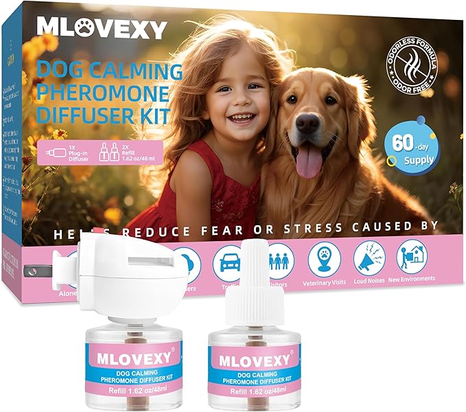 Calming Diffuser for Dog to Relieve Stress, Dog Calming Diffuser for Anxiety Relief , Dog Pheromones Calming Diffuser to Reduce Aggression Fighting , Help Train Dog to Pee (2 Refills and 1 Diffuser)