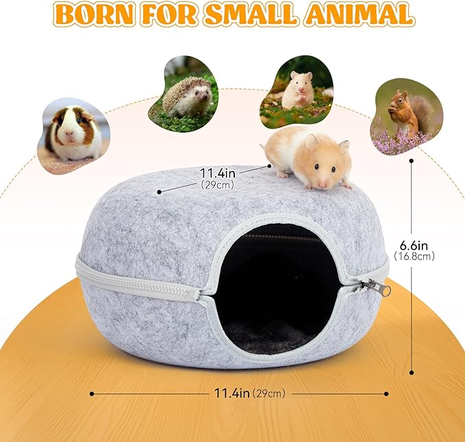 Guinea Pig Hideout 2 Pack, Double Function Guinea Pig Bed with 3 Soft Cushions, Small Animal Cage Accessories for Guinea Pigs, Hamsters, Hedgehogs, and Ferrets (Light Grey & Light Grey)