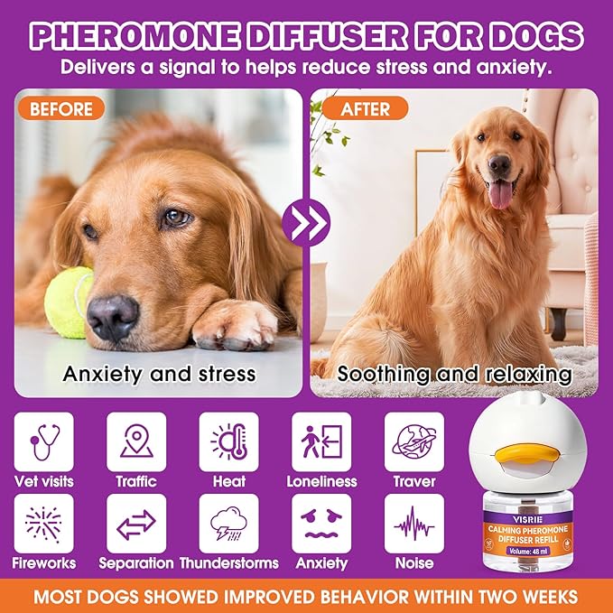 Dog Pheromone Calming Diffuser 16-in-1 Kit Appeasing Pheromone Diffuser to Calm Dogs (4 Plugin+12x48ml Refills) for Anxiety Relief Reduce Barking Aggression Fighting Stress 360 Day Supply(Tasteless)