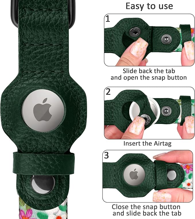 AirTag Dog Collar with Metal Buckle - Printed Nylon Soft Leather Dog Collar with Apple AirTag Holder - Secure Tracking GPS Pet Collars for Girl Boy Small Large Dogs (S, 12"-15" Neck Fit, Floral)