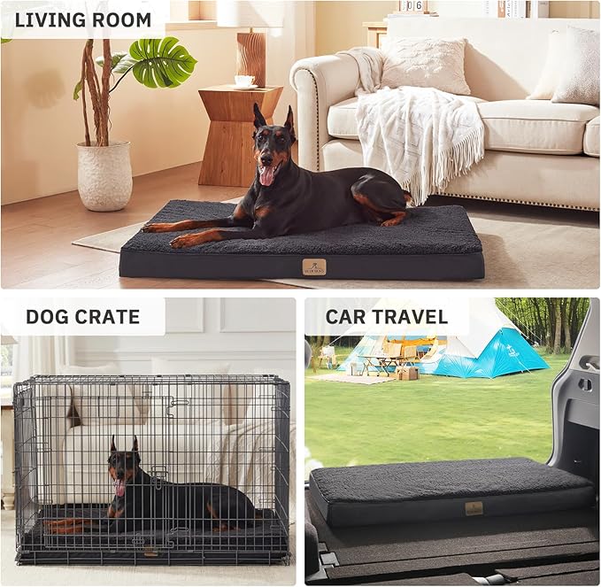 Bedfolks Orthopedic Dog Bed for Jumbo Dogs - Egg Foam Dog Crate Bed with Removable Waterproof Cover, Pet Bed Mat Suitable for Dogs and Pets Up to 120 lbs (48 x 30 x 3.5 inches, Black)