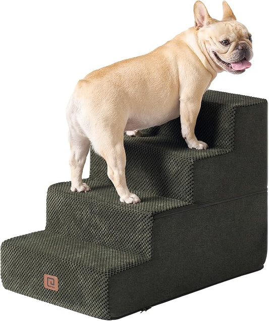 EHEYCIGA Dog Stairs for Bed 18" H, 4-Step Dog Steps for High Bed, Pet Steps for Small Dogs and Cats, Non-Slip Balanced Pet Ramp Indoor, Military Green