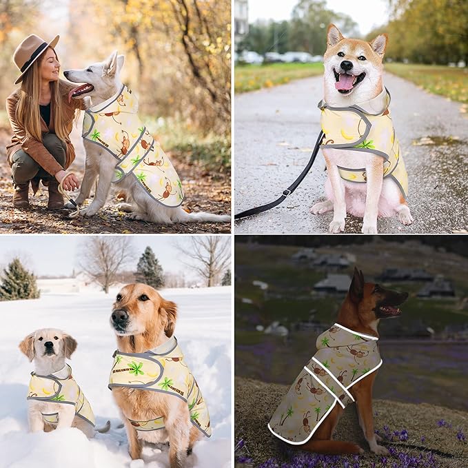 Dog Raincoats for Small Dogs Puppies Waterproof Hooded Rain Jacket with Reflective Strips Leash Hole & Poncho Adjustable Fit (Monkey,XS)