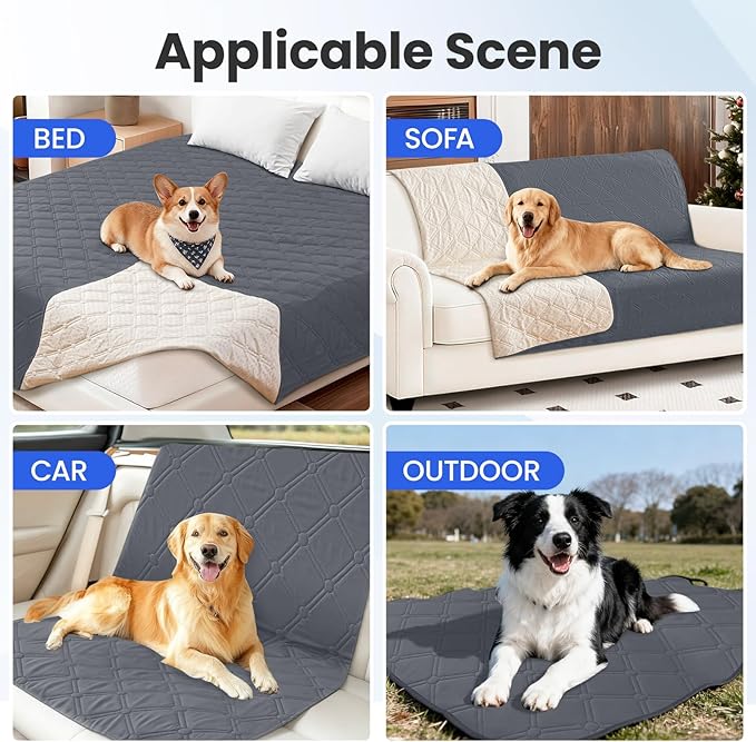 Waterproof Dog Bed Cover, Non-Slip Dog Blanket for Couch, Couch Covers for Dogs Washable, Pet Blanket for Furniture, Pet Bed Mat for Sofa, Car, Pet Supplies (82x82 Inch, Dark Grey)