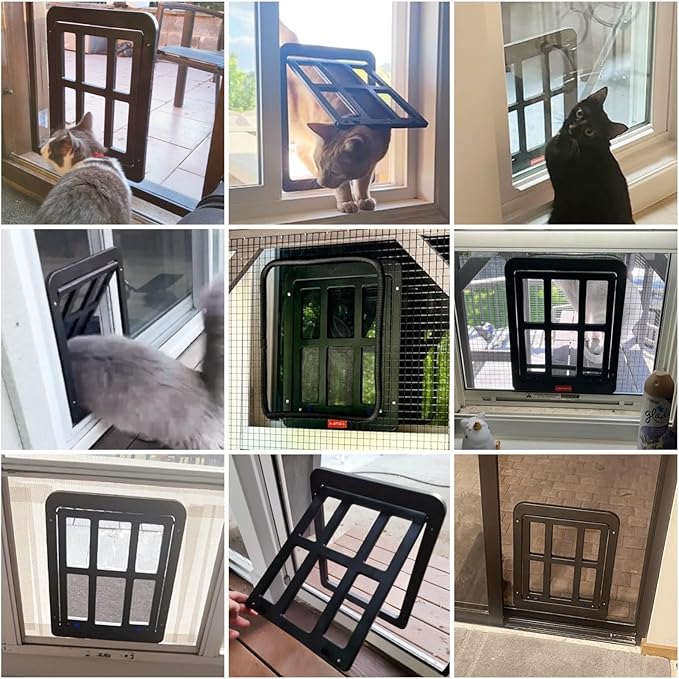 NAMSAN Cat Screen Door, Flap Opening 8.3 x 10.3 inches, Doggie Door for Screen Door, Window Cat Door Magnetic Self-Closing, Cat Door for Sliding Door, Lockable, Black
