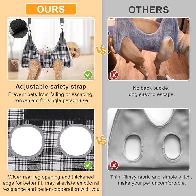 BEAUTYZOO Dog Grooming Hammock, Medium Dog Sling for Nail Trimming, Dog Hanging Harness for Claw Care with Thick Fabric Neck Support Wide Strap Restraint Cat Grooming Hammock, Black M