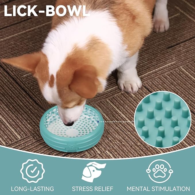 Dog Lick Bowl, Animire Freeze Lick Mat for Dogs, Non-Slip Slow Feeder Licking Bowl Enrichment Treat for Distraction Anxiety Relief, Food Grade Silicone, Dishwasher Safe(Teal,L)