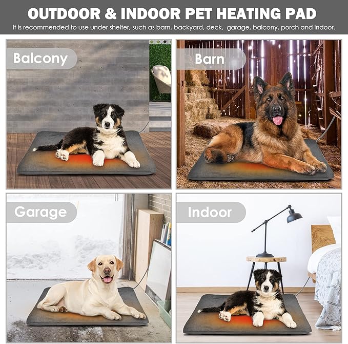 PETNF Outdoor Heated Pet Bed with Waterproof Cover,Pet Heating Pads for Dog,Soft Electric Blanket Auto Temperature Control,Heating Mat for Dog House Cabin Cot Doorway, XL