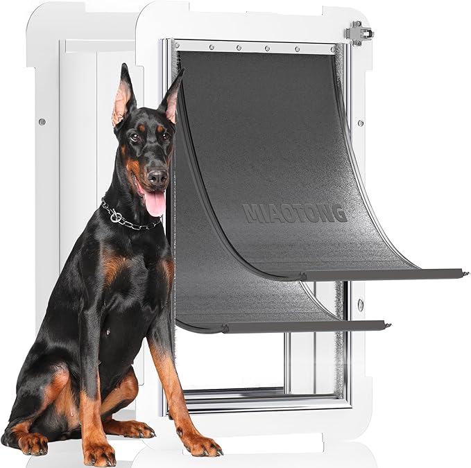 MIAOTONG Extra Large Dog Door,Upgraded Sealing Dog Door for Wall, Double Flap Doggy Door,Steel Frame and Telescoping Tunnel Pet Door and Cat Doors(Pets Up to 220 Lb) -Extra Large