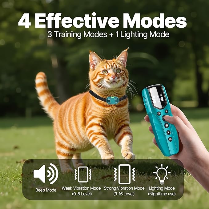 Cat Training Collar No Shock,Tiniest Vibrating Cat Collar with Remote 2000ft, Vibration Collar for Small Cat 5-15lbs & Medium Large Cats, Safe Lock, Beep, Vibrate, No Prongs, Waterproof, Cyan