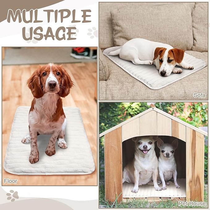 Nuanchu 4 Pack Self Warming Cat Bed 24"x18" Self Heating Dog Cat Pad Bulk Crate Mat Extra Warm Thermal Big Pet Pad for Indoor Outdoor Pets Houses with Removable Washable Cover Non Slip(White)