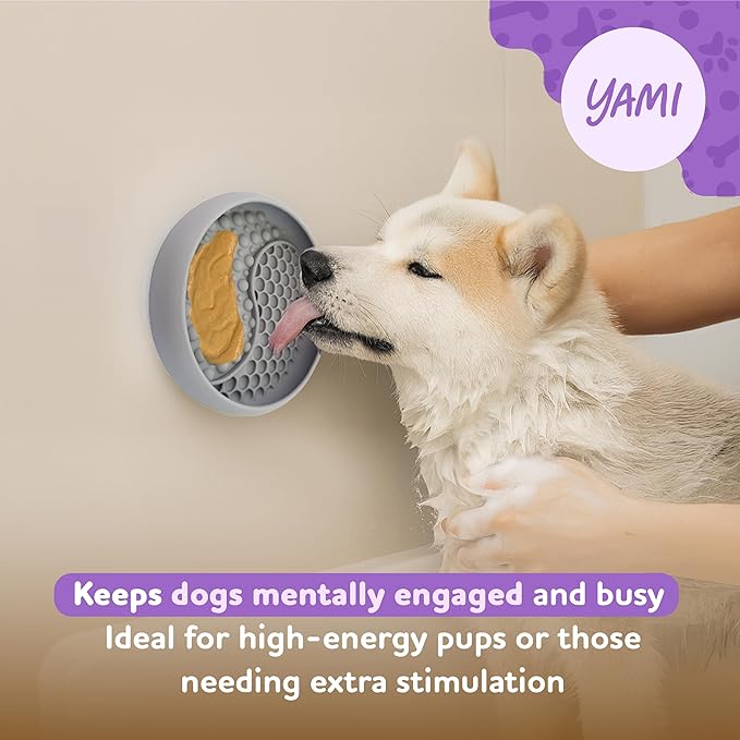 YAMI Bowl Lick Mat for Dogs & Cats, Slow Feeder Bowls, Cat Slow Feeder, Dog Enrichment Toys with Suction Cup for Anxiety Relief, Food-Grade Silicone, Dishwasher Fit, for All Breed (Light Gray)