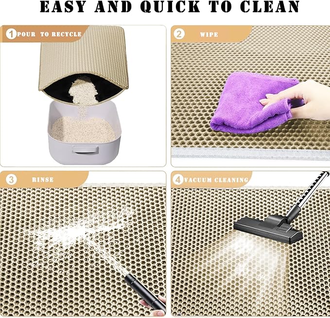 HCY&WLD Cat Litter Mat, Honeycomb Double Layer Cat Litter Trapping Mat, Waterproof Urine Proof Non-Slip, Scatter Control, Less Waste, Easier to Clean (Beige, 30" X 22")