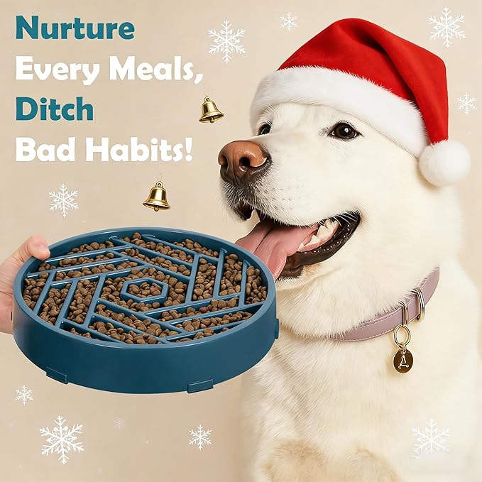 TOBYTO Slow Feeder Dog Bowls Large Medium Breed,Anti-Choking Slow Eating Dog Food Bowl,Non Slip Pet Slower Food Feeding Bowls Large Puzzle Slow Feeder Bloat Stop Maze Dog Dishes,Dark Blue