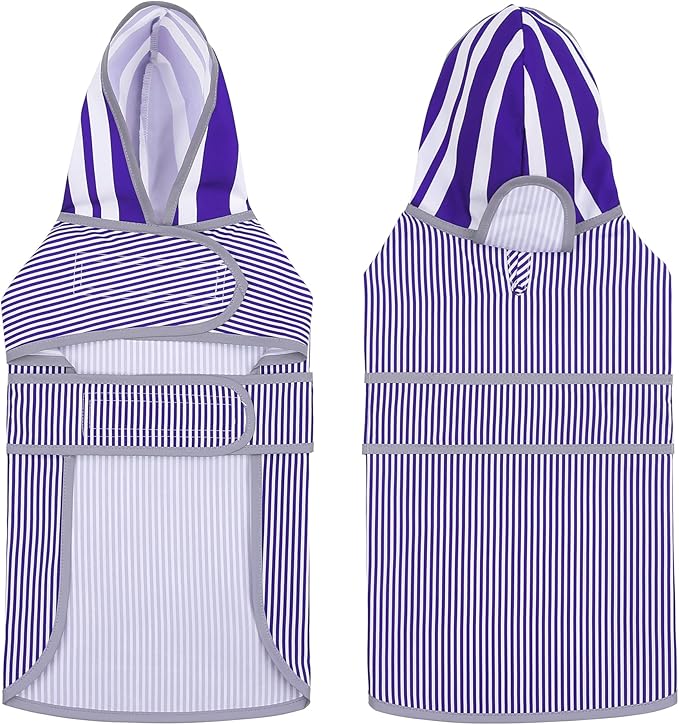 Dog Raincoats for Medium Dogs Puppies Waterproof Hooded Rain Jacket with Reflective Strips Leash Hole & Poncho Adjustable Fit (Bluestripe,M)