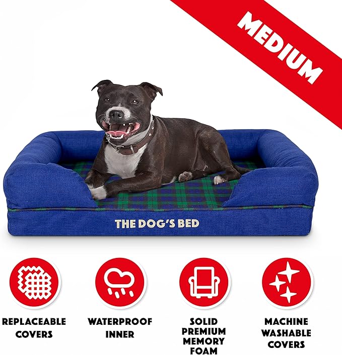 The Dog’s Bed, Med Black Watch Tartan, Memory Foam, Pain Relief: Arthritis, Hip & Elbow Dysplasia, Post Surgery, Lameness, Supportive, Calming, Waterproof Washable Cover, Veterinary Approved