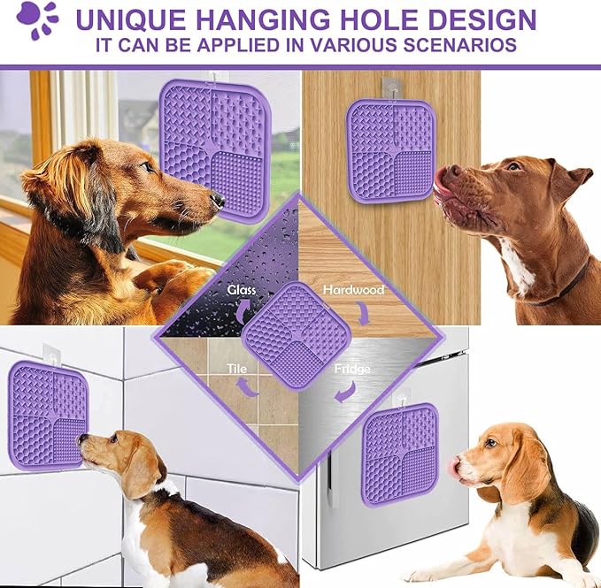 2 PCS Licking Mat for Dogs & Cats with Suction Cups, Dog Slow Feeder Lick Pat for Anxiety Relief, Dog Toys Feeding Mat for Butter Yogurt Peanut, Pets Bathing Grooming Training Mat (7.9''*7.9'')