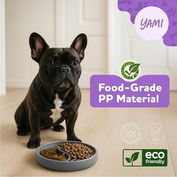 YAMI Bowl Lick Mat for Dogs & Cats, Slow Feeder Bowls, Cat Slow Feeder, Dog Enrichment Toys with Suction Cup for Anxiety Relief, Food-Grade Silicone, Dishwasher Fit, for All Breed (Light Gray)