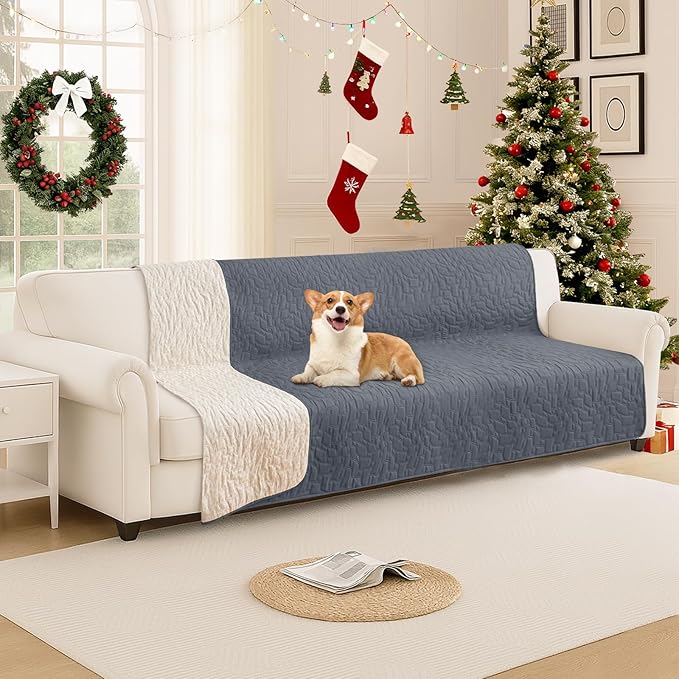 Waterproof Dog Blanket, Non-Slip Soft Pet Bed Cover, Couch Cover for Dogs Washable, Protects Sofa, Furniture, Crate, Car, Tear Resistant Leakproof Pet Blanket (82x82 Inch, Dark Grey)