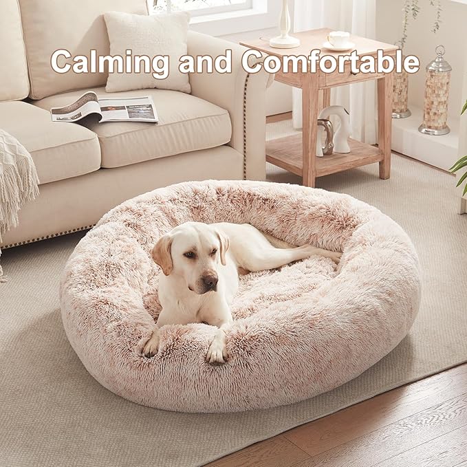 45 inches Donut Dog Bed for Extra Large Dogs,Calming Fluffy Round Jumbo Pet Bed with Removable & Washable Cover, Fits up to 120 lbs Pets (Brown,XL)