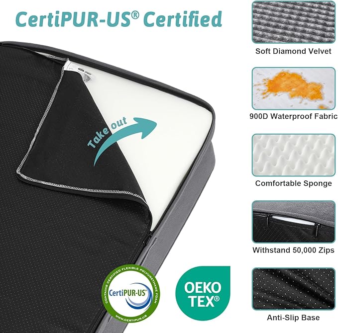 Orthopedic Dog Bed for Medium Small Size Dog, Dogs Crate Bed, L Shaped Foam Anti-Slip Bottom Pet Cat Sofa with Washable Removable Cover, Suitable for Pet Up to 40 lbs, 30x20x6.5 inch, Grey