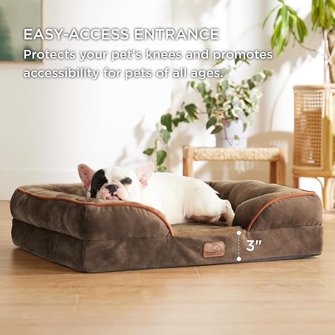 Bedsure Orthopedic Dog Bed Medium Size Dogs - Washable Medium Dog Cat Bed Waterproof, Comfort Pet Couch Sofa with Washable Removable Cover, Pets Bed with Nonskid Bottom, Brown, 28"