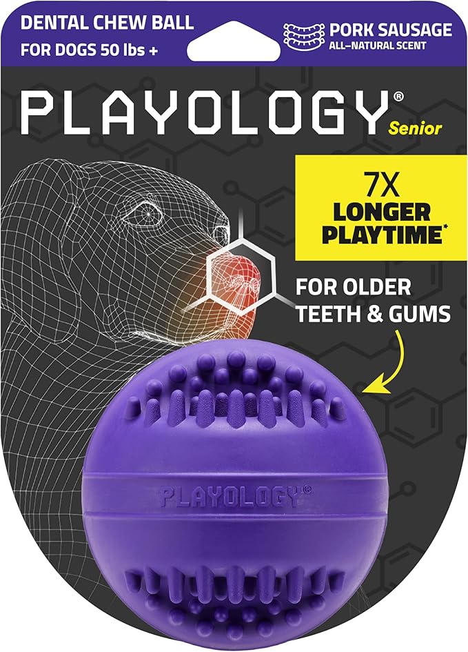 Playology Dog Toys | Dental Chew Ball Gentle on Gums | Jumbo Pork Sausage Scented Toy - Easy to Clean and Made from Non Toxic Materials