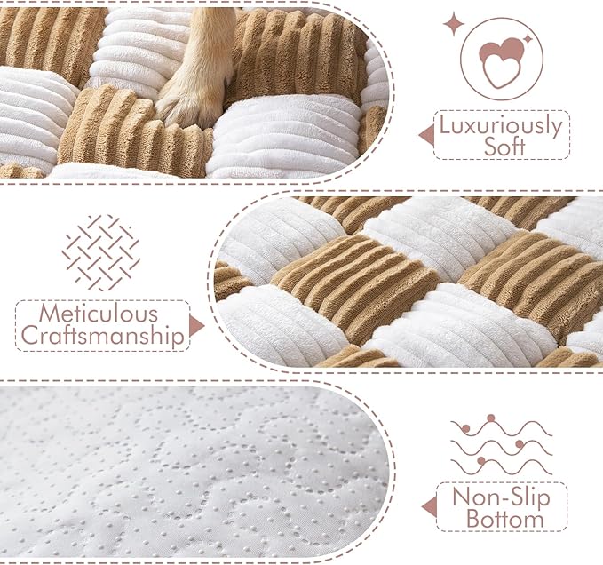 Dog Bed for Couch with Bolster, Comfy Couch Cover for Dogs Washable, Non-Slip Plush Furniture Protector, Calming Fuzzy Lounge Mat, Pet Sofa Accessories (Camel, Large)