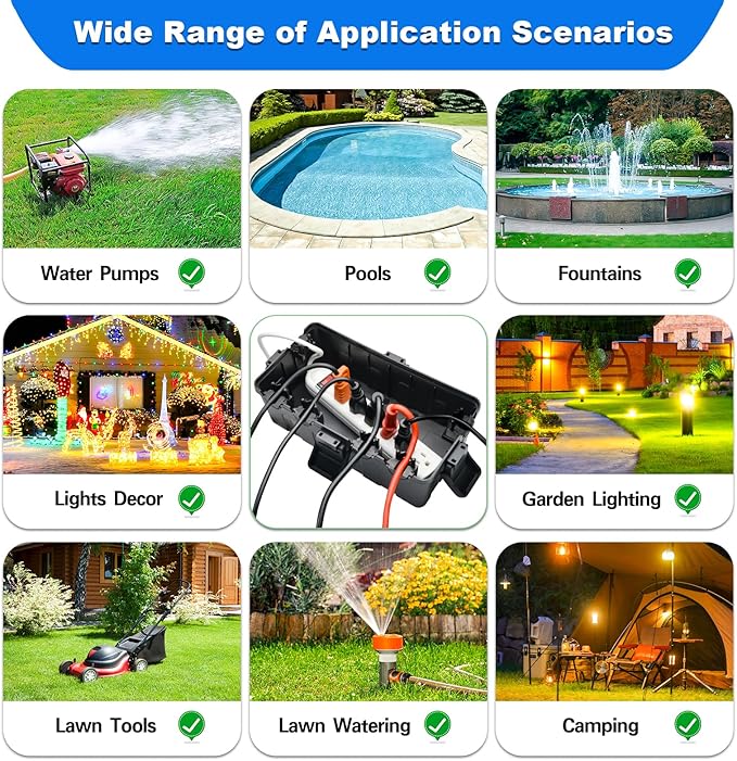 Hrensaw Medium Outdoor Electrical Box(10.6x5.5x4.5inch),Weatherproof Connection Box w/6 Cable Entry,IP54 Waterproof Extension Cord Cover Protect Power Strip,Timer,Plug,Holiday Lights,Black