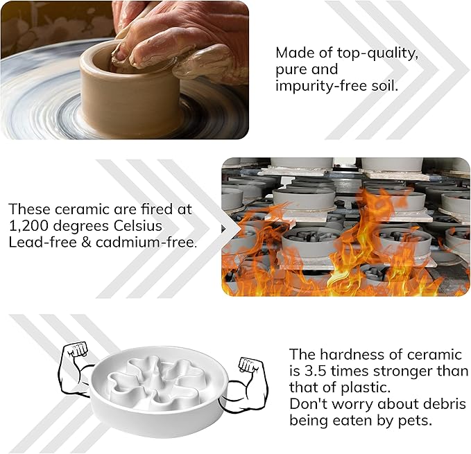 Slow Feeder,Ceramic-Slow Feeder Dog Bowls,Puzzle Food Bowl Maze,2.5 Cups Slow Feed Dog Bowl for Medium and Large Breed Dogs,White