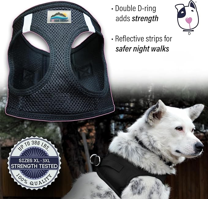 Doggie Design Dog Harness - No Choke Dog Harness, Dog Vest, Mesh Polyester, Pet Harness, Simple Step in and Go Design, Harness for Dog - Black, 3XL