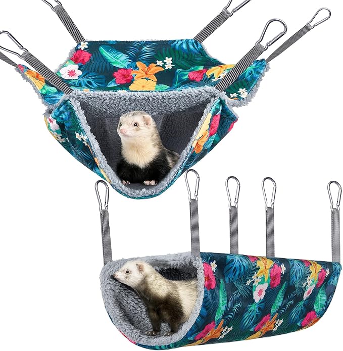 Bienbee 2 Pcs Ferret Rat Hammock Set for Cage Washable Guinea Pig Hideout Bed Soft Small Animal Hammock Tunnel Toys Ferret Cage Accessories for Hedgehog Sugar Glider Squirrel Hamster